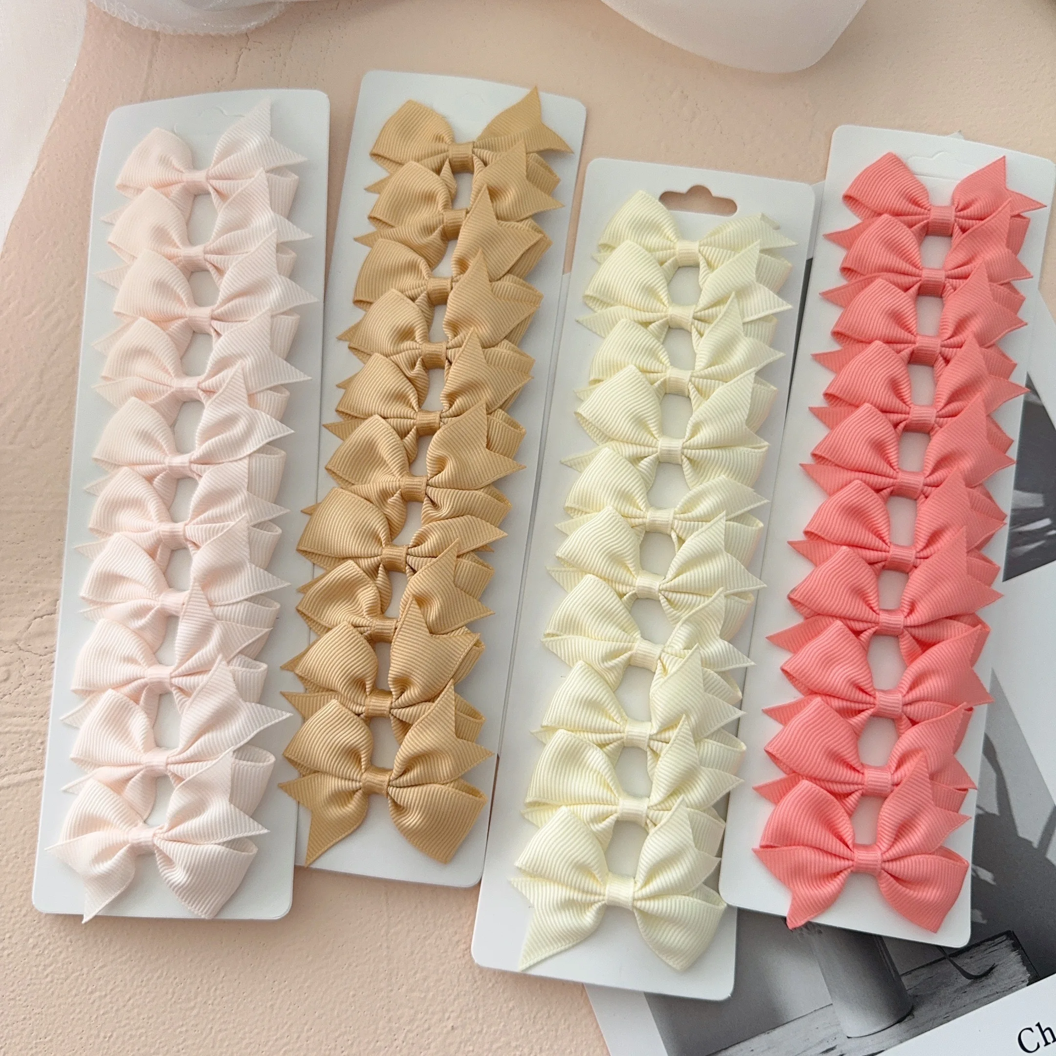 10Pcs/card Kids Solid Color Ribbon Baby Bows Hair Clips for Baby Girls Handmade Bowknot Hairpin MiNi Barrettes Hair Accessories