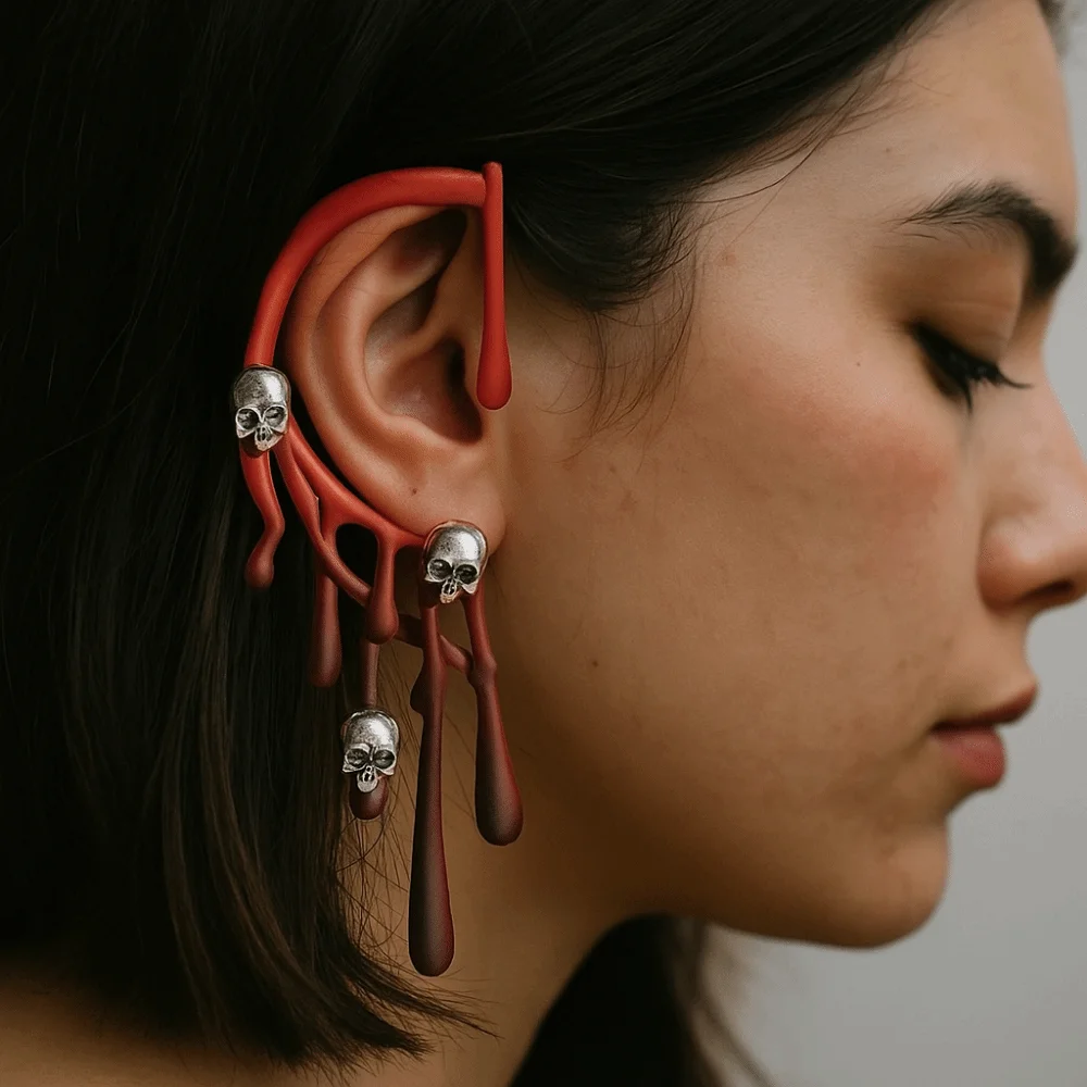 Irregular Exaggeration Lava Earrings Gothic Skull Halloween Ear Clip None Piercing Delicate Single Ear Cuff Costume Party