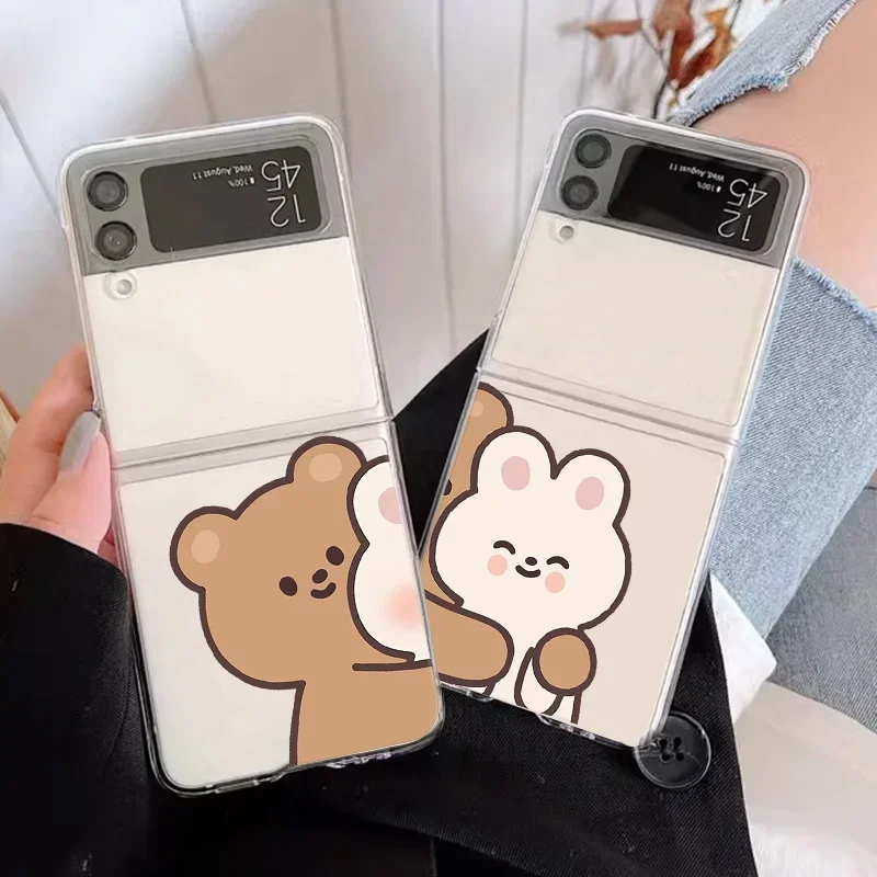 Cute Bear Bunny Clear coppia accoppiata custodia per telefono per Samsung Galaxy Z Flip 5 ZFlip6 Cover trasparente per Samsung ZFlip 4 3 fundas