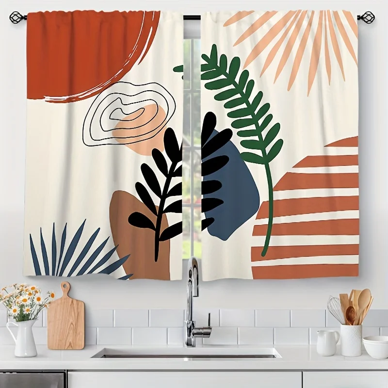 Bohemia Small Kitchen Curtains, Short Curtain, Cafe Tier, Window Treatment, Living Room, Office, Home Decoration, 2Pcs