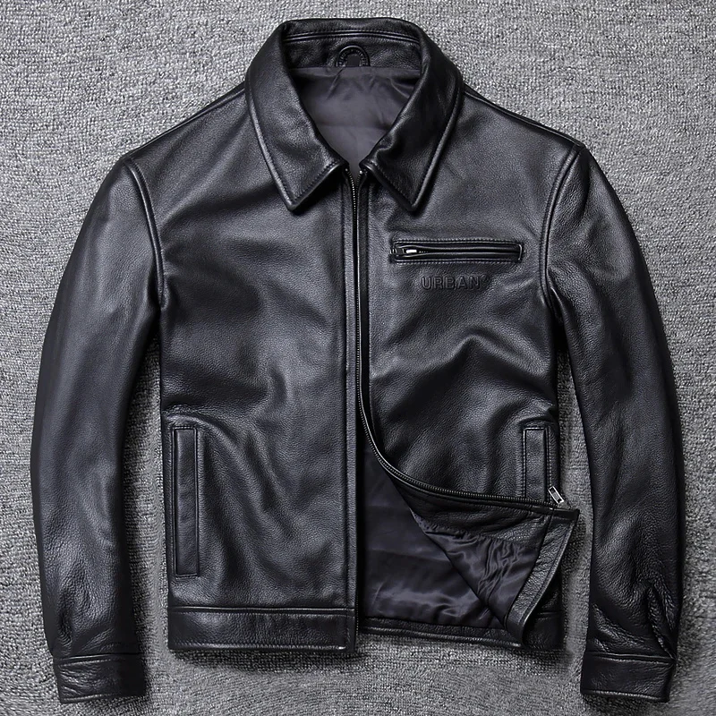 YR!Free shipping.Wholesales.Brand men casual style genuine leather jacket.black cow coat.quality plus size jackets