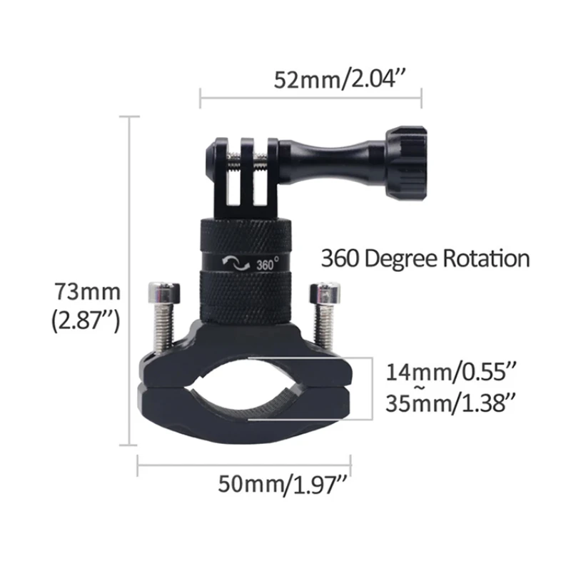 360° Motorcycle Bike Camera Holder Handlebar Mount Bracket 1/4 Metal Stand for GoPro Hero 13 12 11 10 9 8 7 5 DJI Action Cameras