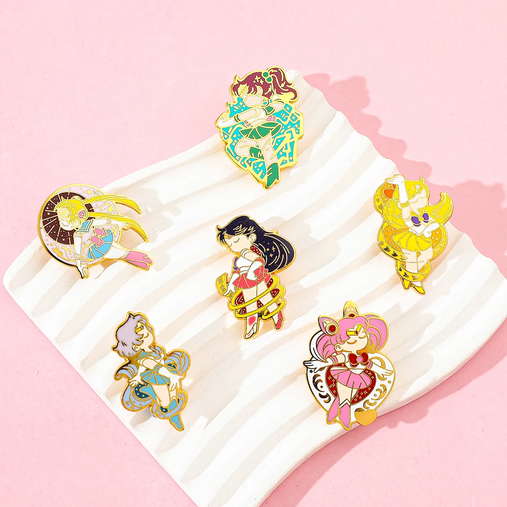 6 pcs Fashion Anime Brooch Cartoon personality Tsukino Usagi  Enamel Pins Badge Brooches Clothes Jewelry Pin Gift for Friends