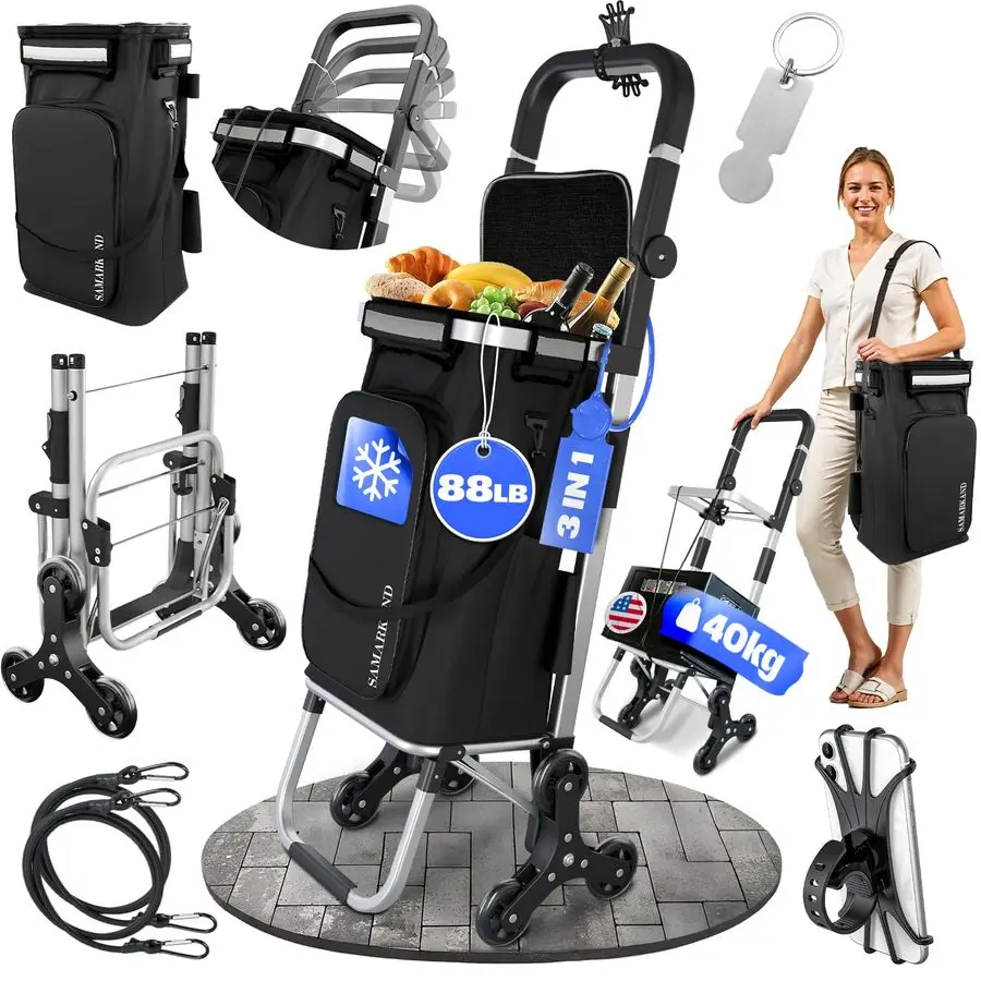 

Cart With Wheels Waterproof 88 lb, Phone Support amp Elastic Ropes for Grocery Shopping Grocery Cart On Wheels Foldable Carts Wi