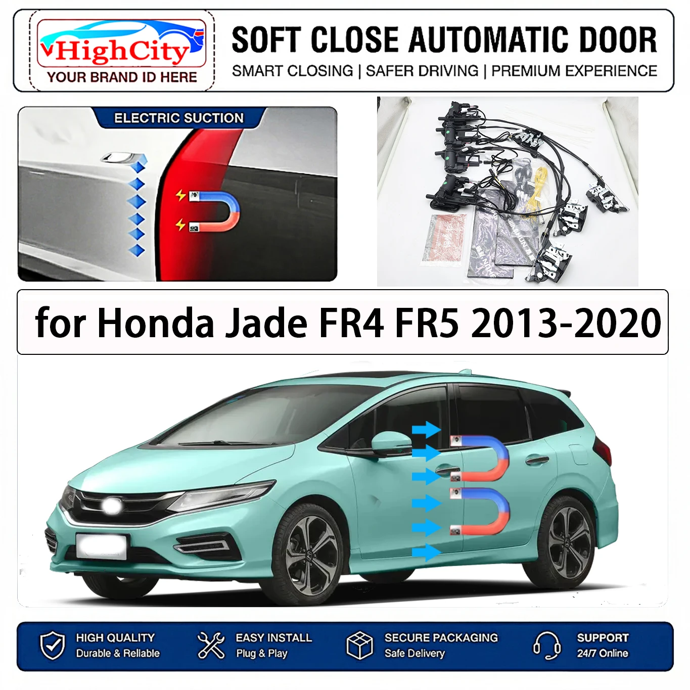for Honda Jade FR4 FR5 2013-2020 Electric Suction Soft Close Door Kit Smart Anti Pinch Auto Cinch Latch System No Slam Silent