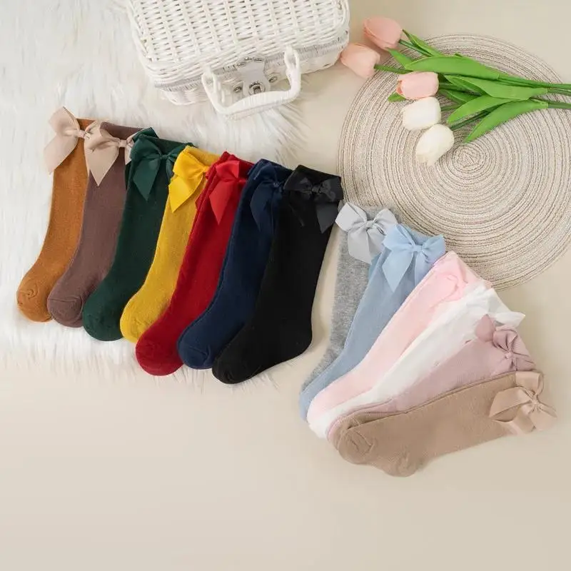 New Brand Baby Toddlers Socks Autumn Winter Children Girls Knee High Long Sock Cotton Big Bow Spanish Style Kids Floor Socks