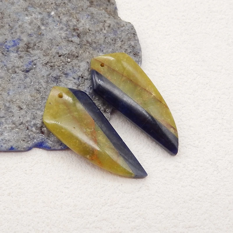 Semiprecious Natural Stone Yellow Opal And African Sodalite Earring Bead Fashion Jewelry Accessories 39x14x5mm 6g