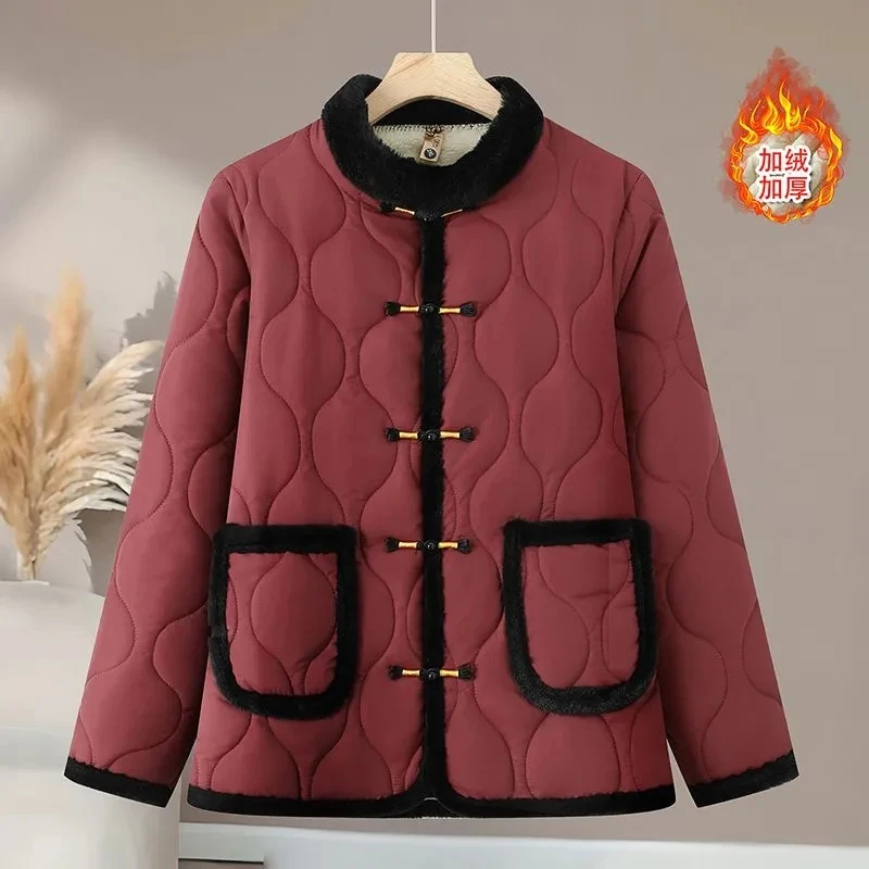 Autumn Winter New Casual Small Cotton-Padded Jacket Fashion Jacket Women's Light Round Neck Pocket Warm Cotton-Padded Jacket