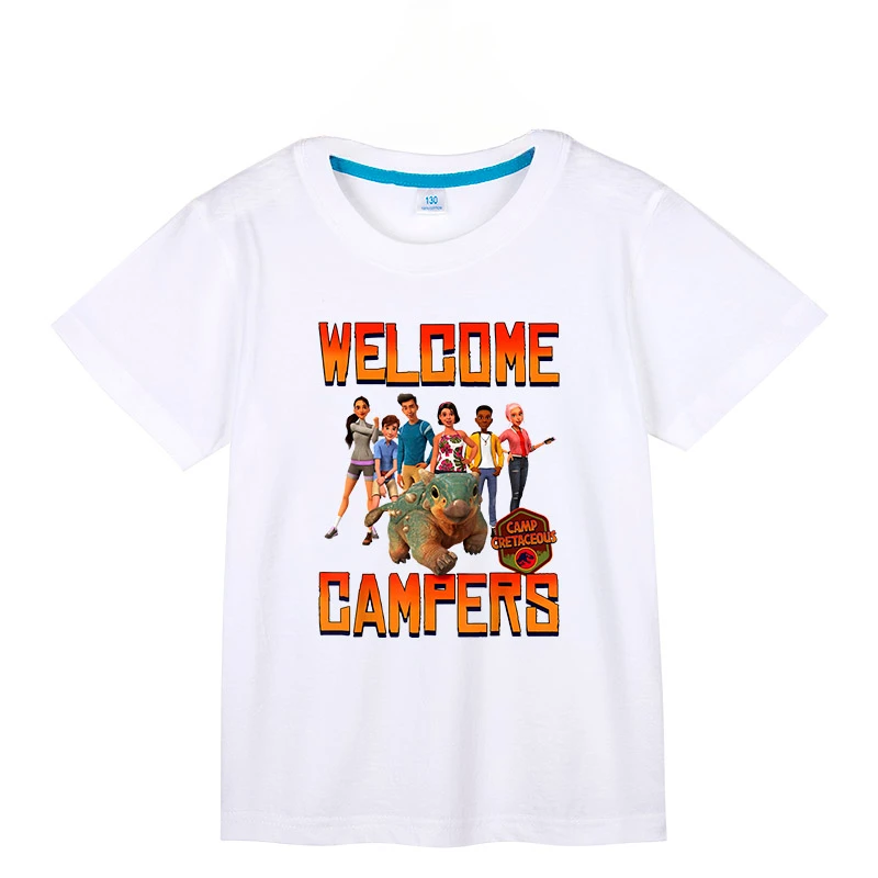 Jurassic World Camp Cretaceous Welcome Campers Group Boy Girl T shirt Cotton Kids Camiseta Summer Short Sleeve Kids T-Shirt