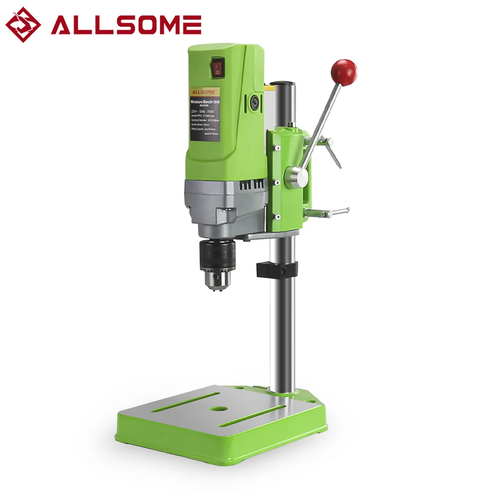 ALLSOME MINIQ BG-5156E wiertarka stołowa stojak 710W Mini elektryczny wiertarka stołowa ing maszyna uchwyt wiertarski 1.5-13mm HT2600
