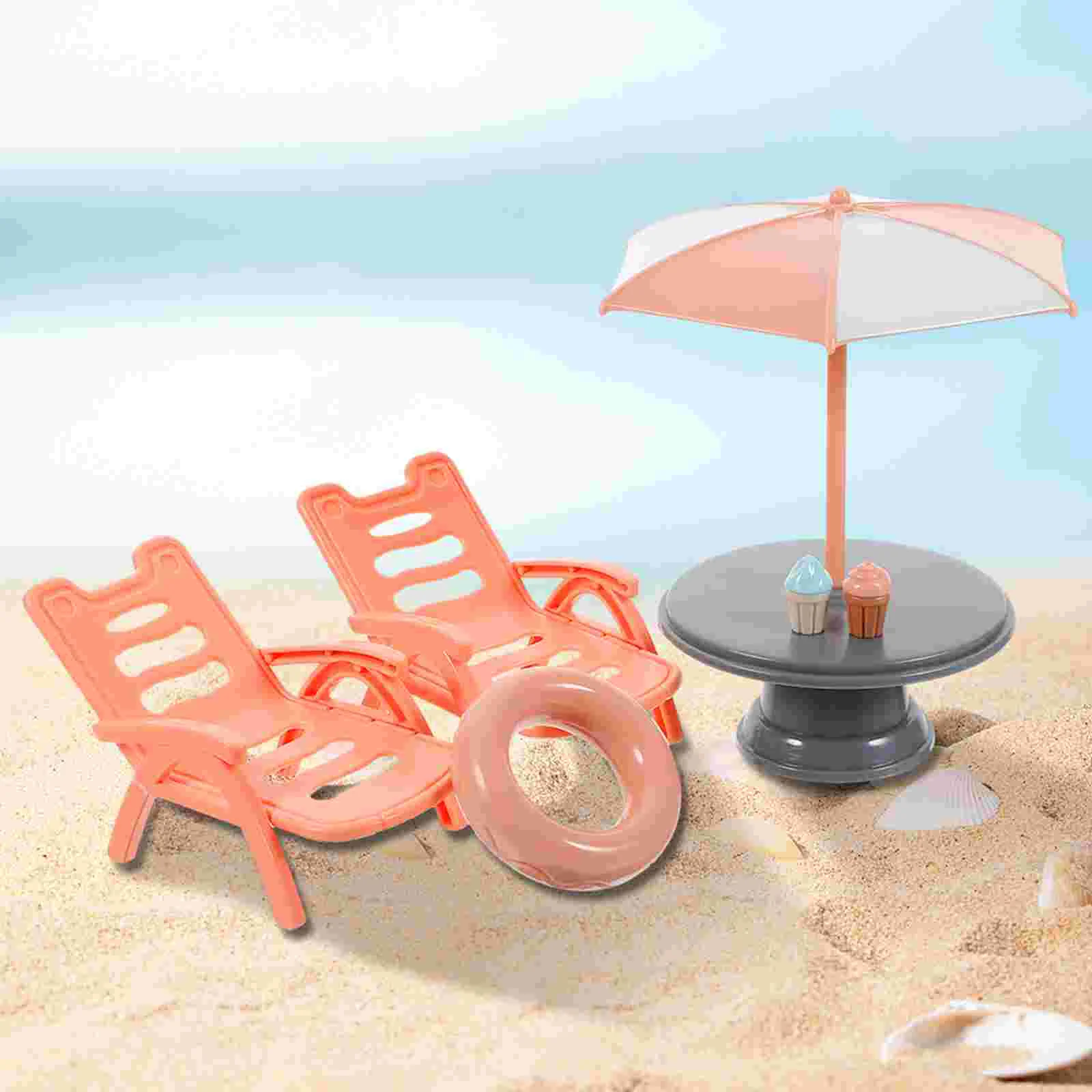 Beach Chair Set Simulated Decorative Mini Table Model Dollhouses Furniture Miniature