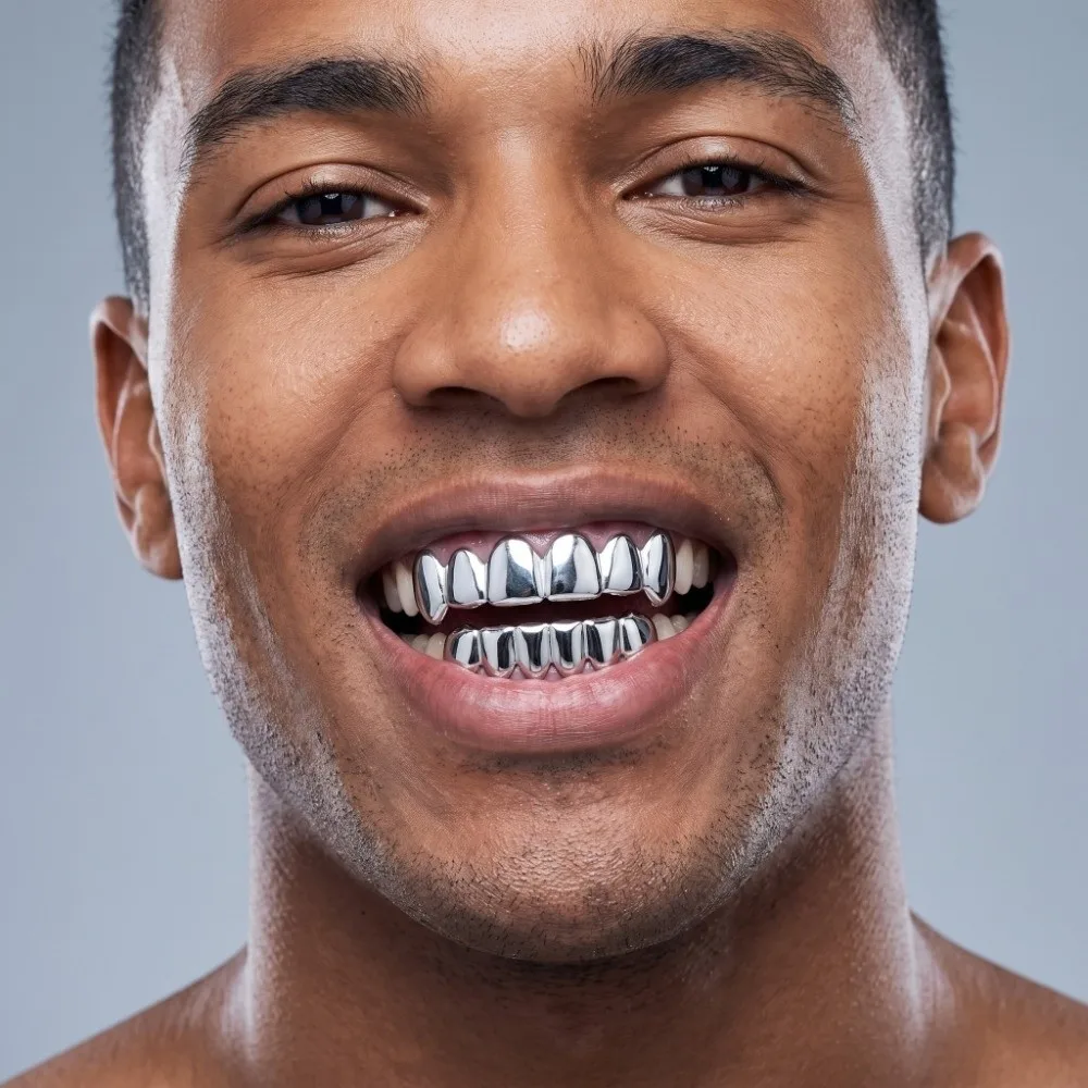 New Top Bottom Set Teeth Grillz Durable Shiny Glossy Dental Grills Comfortable Unique Halloween Tooth Party