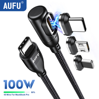 AUFU Elbow Magnetic USB Type C Cable 100W/5A PD Fast Charging Wire For Samsung Macbook PC Micro USB Data Cord For iPhone Xiaomi