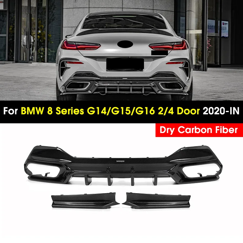 Dry Carbon Fiber Car Rear Bumper Lip Diffuser Spoiler Side Splitters Apron For BMW 8 Series G14 G15 G16 2020-IN 3pcs Rear Lip