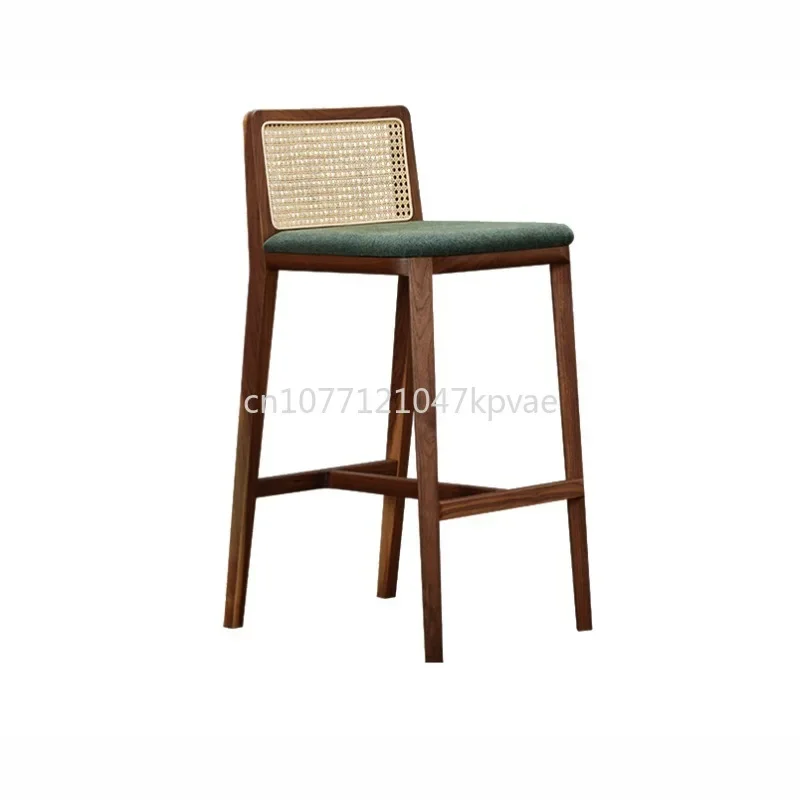 High-End Solid Wood Bar Chair for Home Living Room - Ash Wood High Stool, Creative Rattan Design for Homestay or Hotel