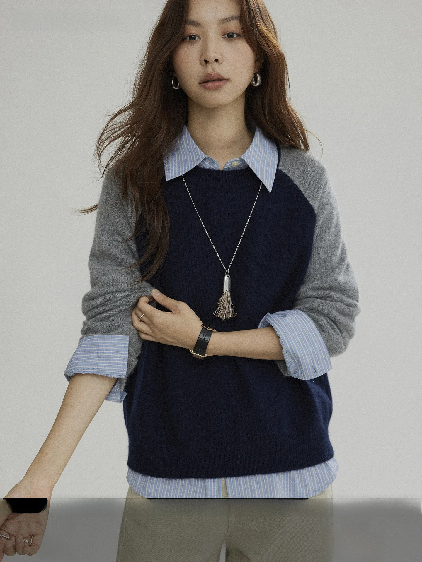 

Женский шерстяной вязаный свитер Joli с круглым вырезом и вставками на плечах, повседневный, с длинными рукавами, осенняя новинка, простой стиль