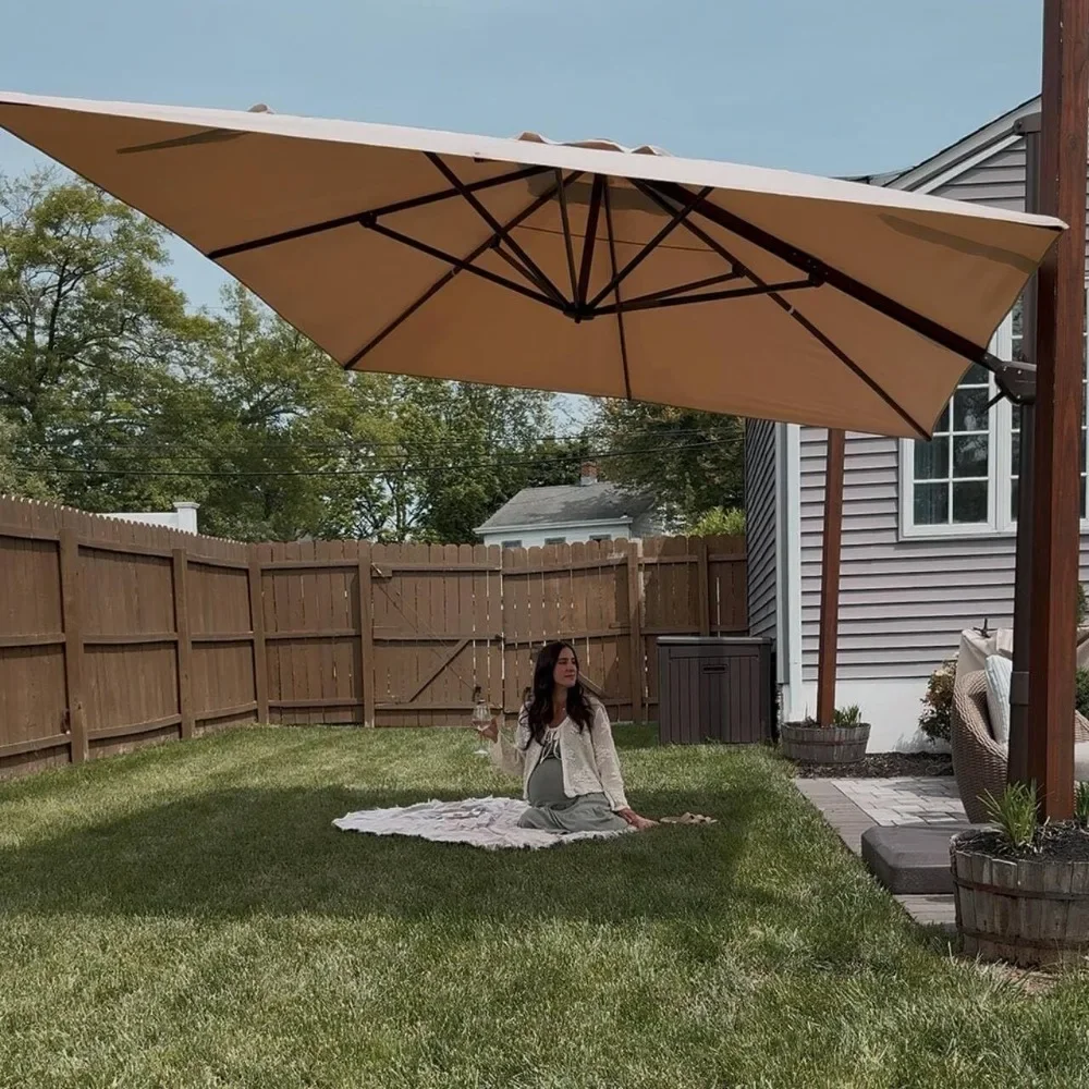 

8X8Ft Cantilever Patio Umbrella, with Base Included Square Umbrella, with 360° Rotation and Aluminum Offset Hanging