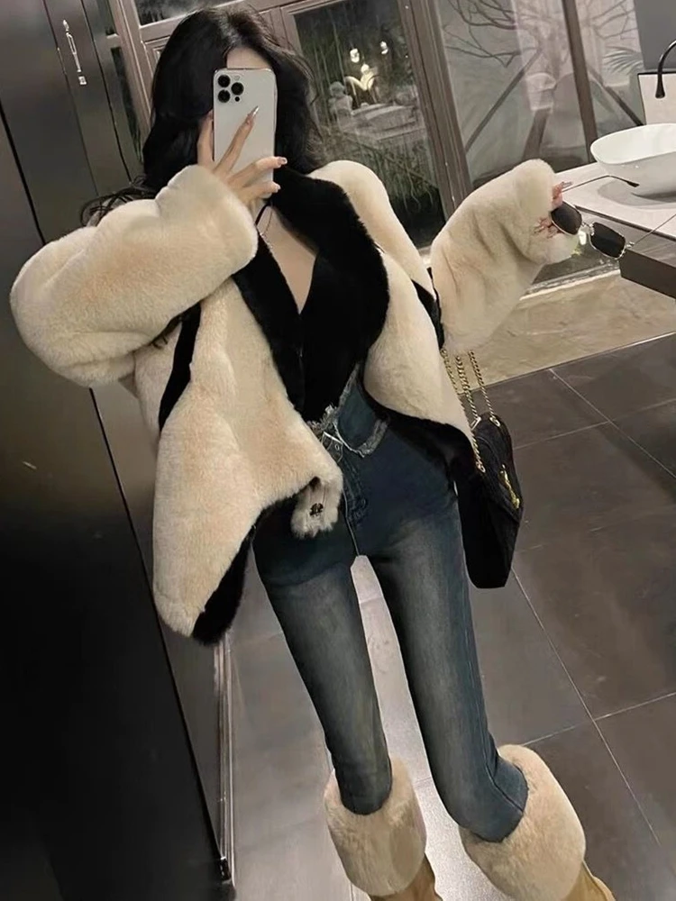 معطف فرو نسائي صديق للبيئة 2024 شتاء جديد مخملي ناعم دافئ أنيق شاب غير منتظم فرو جلدي متكامل Jaet