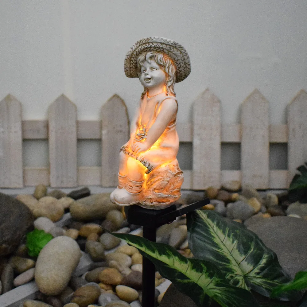 Solar Powered Outdoor Courtyard Simply Resin Girl Waterproof Decoration Garden Lawn Light Landscape Atmosphere Plug In Light