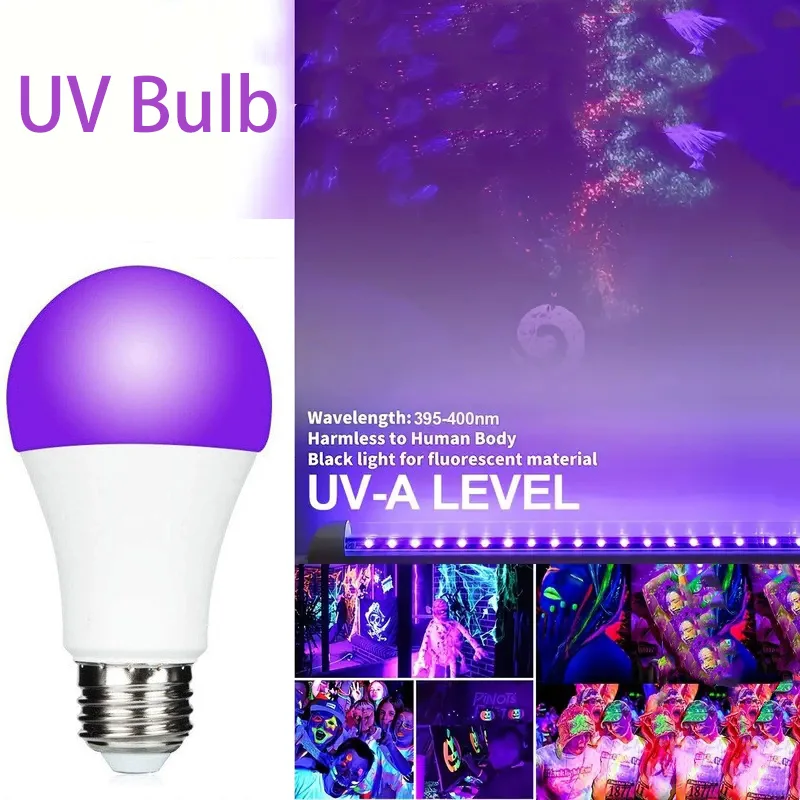 

1pc Explosive LED Purple Light UV Light Bulb Ghost House Party Atmosphere Light E27 Plastic Bag Aluminum Purple Light Aquarium