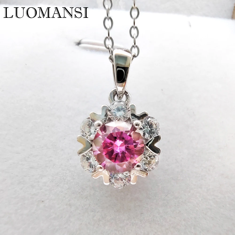 

Luomansi S925 Silver True 1 Carat Pink VSS Moissanite Necklace Pass Diamond Test Knot Party Birthday Gift