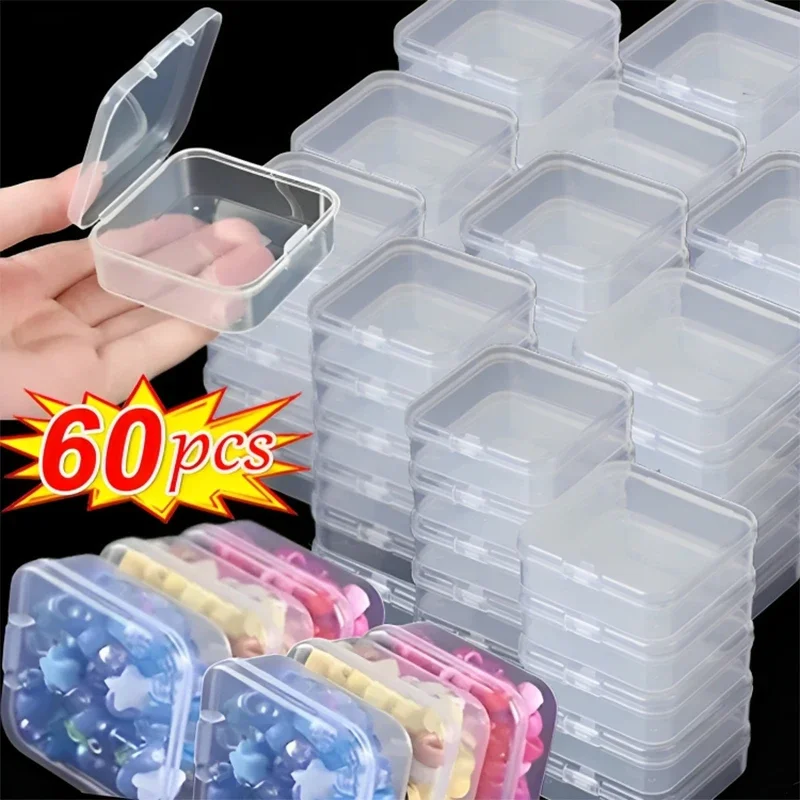 6/60PCS Mini Plastic Box Transparent Square Storage Container Case Portable Packaging Display Box Packaging for Jewelry Beads