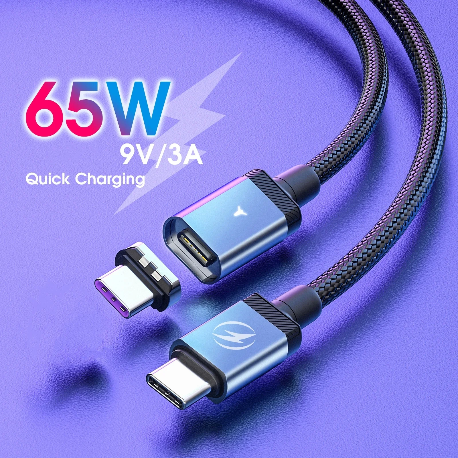 USB C Cable PD 65W Magnetic USB Type C Data Sync Cord For Huawei Samsung Xiaomi Phones Magnetic Cable