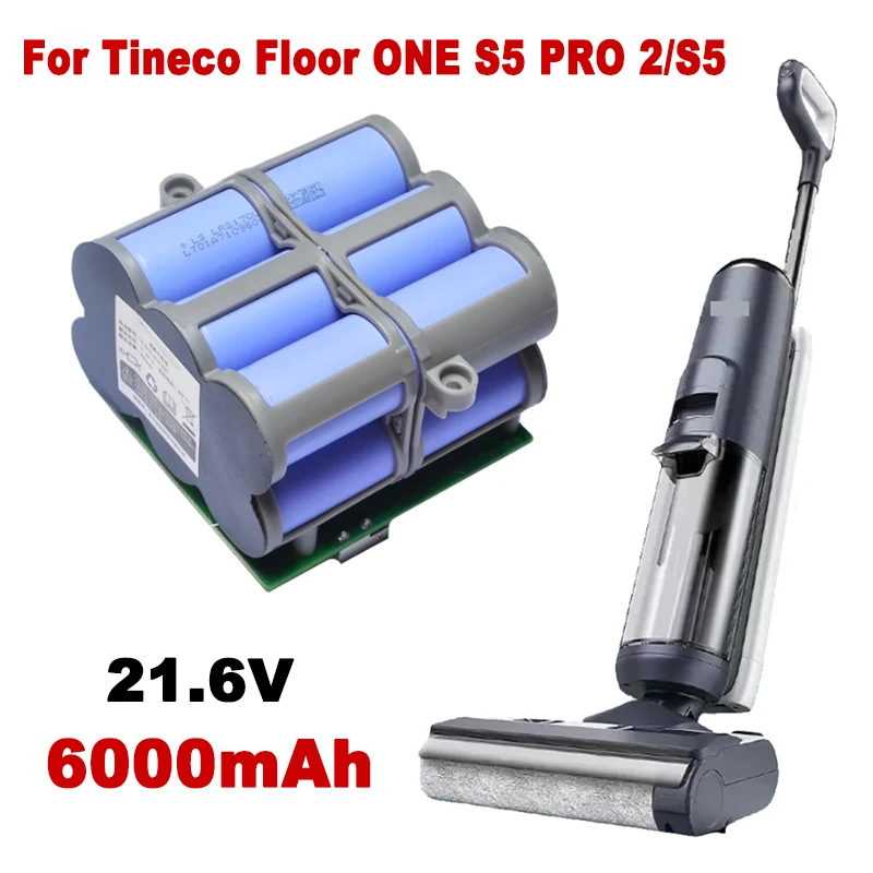 Batteria per aspirapolvere 21.6V 6000mAh, batteria di ricambio, per accessori per lavapavimenti Tineco Floor ONE S5 PRO 2/S5 Smart/Steam