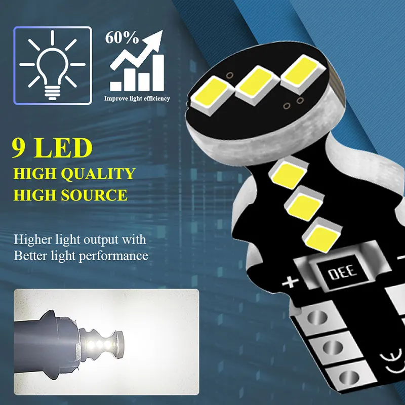 2/10 Uds T10 W5W LED 194 luz Interior del coche Canbus lámpara de techo de lectura automática lámpara de matrícula superbrillante 12V DRL 9SMD sin Error