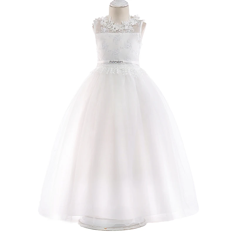 Teen Weiße Spitze Brautjungfernkleider Blumenschleife Kinderkleid für Mädchen Zeremonie Party Hochzeit Abendkleid Kleid Vestido 10 14 Jahre