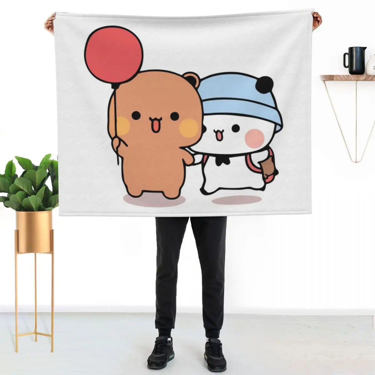 PANDA BEAR, bubu and dudu hugs love balloon Throw Blanket couch cozy soft plush fuzzy picnic outdoor blanket