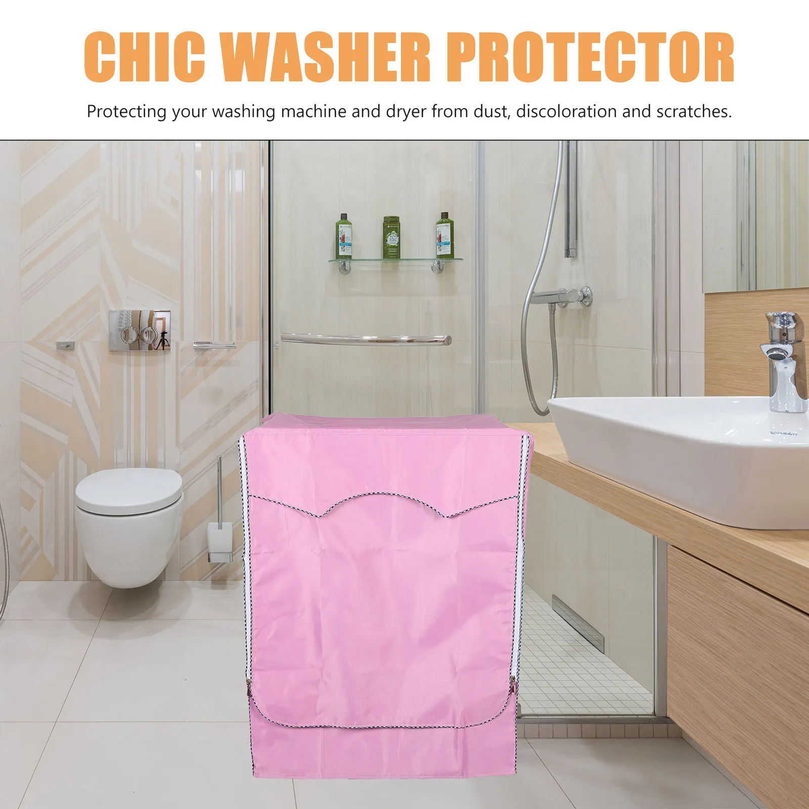 

Protective Cover for Washer and Dryer Pink Full Drum Design Dustproof Waterproof Washing Machine Cover Indoor Outdoor Use Washer