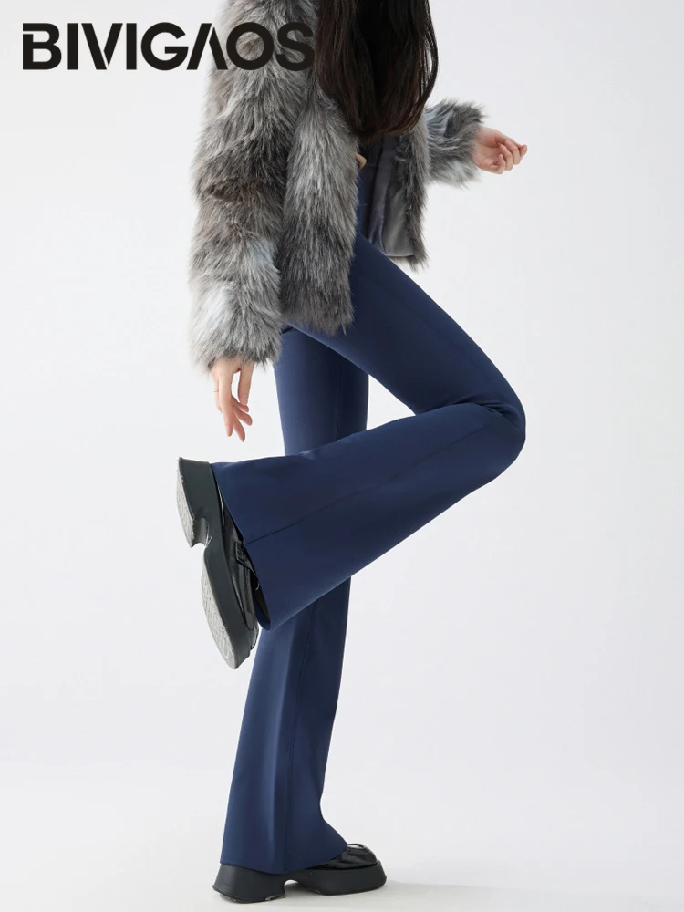 BIVIGAOS Otoño Invierno fino polar piel de tiburón Micro pantalones acampanados Leggings mujeres elástico de cintura alta pantalones de herradura