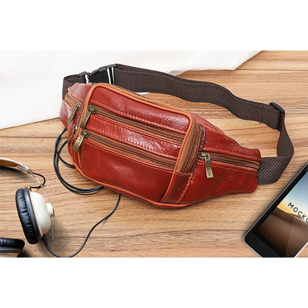 Leather Chest Shoulder Fashion Waist Bags Outdoor Shopping Men s Fanny Pack Belt Running Travel Pouch Red Brown