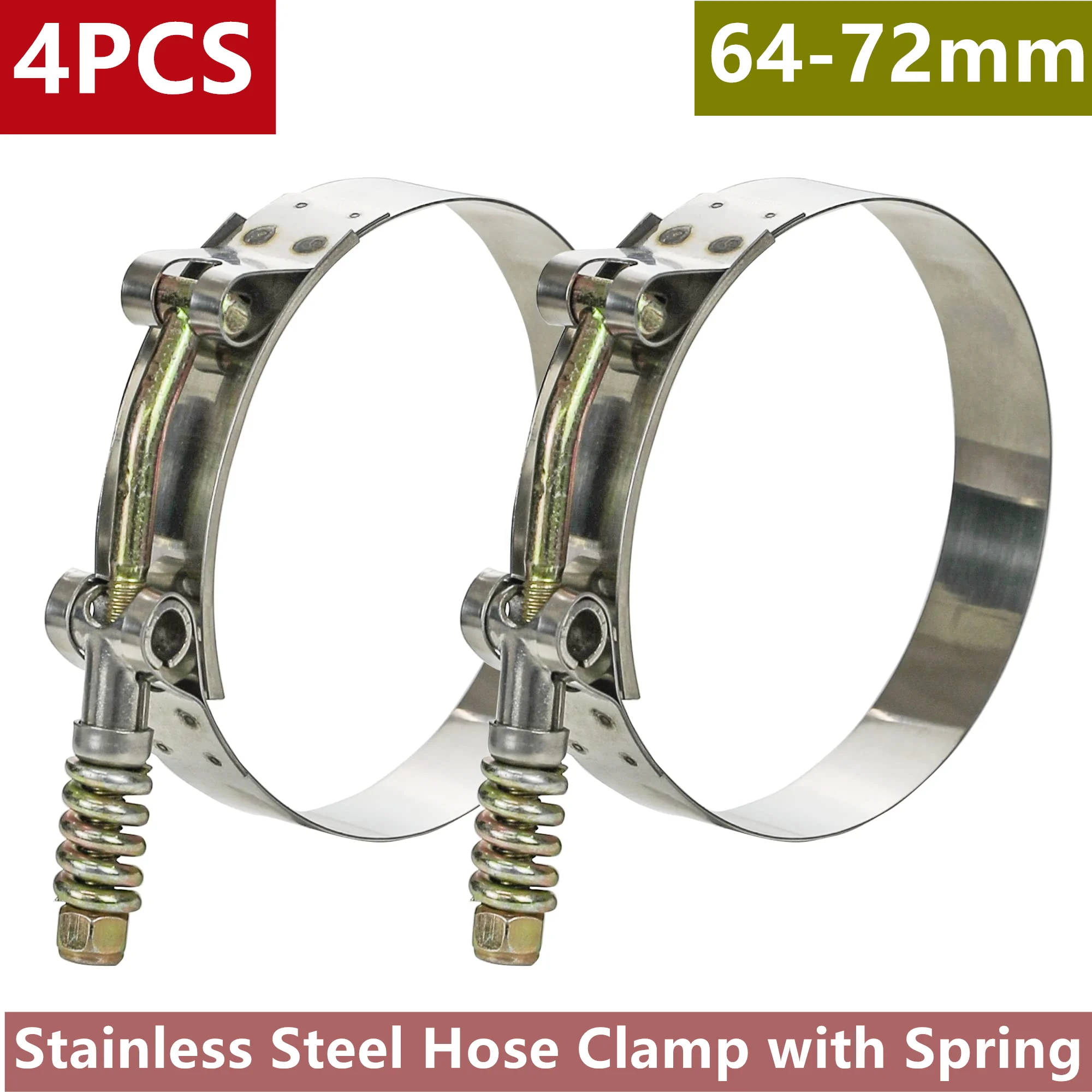 4PCS Stainless Steel Pipe Clamp Spring T-Bolt Hose Clamps 64-72mm Turbo Intake Intercooler Adjustable Metal Clamp Exhaust Clamp