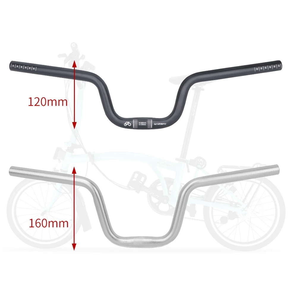 LP Litepro for Brompton Folding Bike Handlebar 25.4X580mm Bike M Type Swallow-Shaped Aluminum Alloy Handlebar Black 160mm