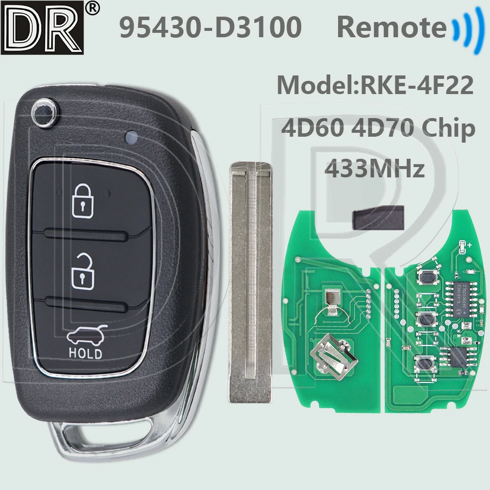 

DR 95430-D3100 4D60 4D70 Chip 433MHz TOY40 Blade Flip Car Remote Key RKE-4F22 For Hyundai Tucson 2015 2016 2017 2018 2019 2020