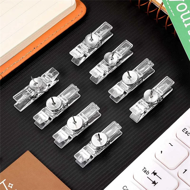 

New--100 Pcs Mini Clear Photo Clips Mini Clothespins Clips Clothes Line Clips Mini Transparent Plastic Clips Stationery Folder