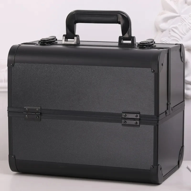 Professional Makeup Artist Cosmetic Bag, Large Capacity Makeup Tool Storage Box, Aluminum Alloy Frame Handbag, Metal Material