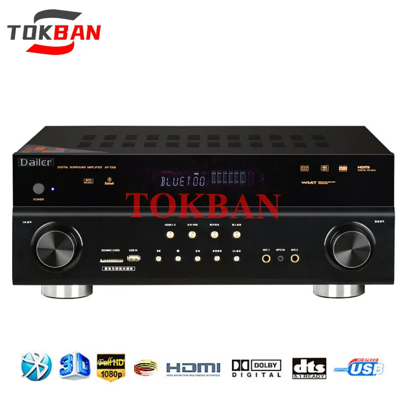 

Tokban AP-7000 5.1-channel Amplifier Dolby DTS Atmos 4K HD HDMI Optical Coaxial USB Bluetooth 5.0 HIFI Karaoke Home Theater