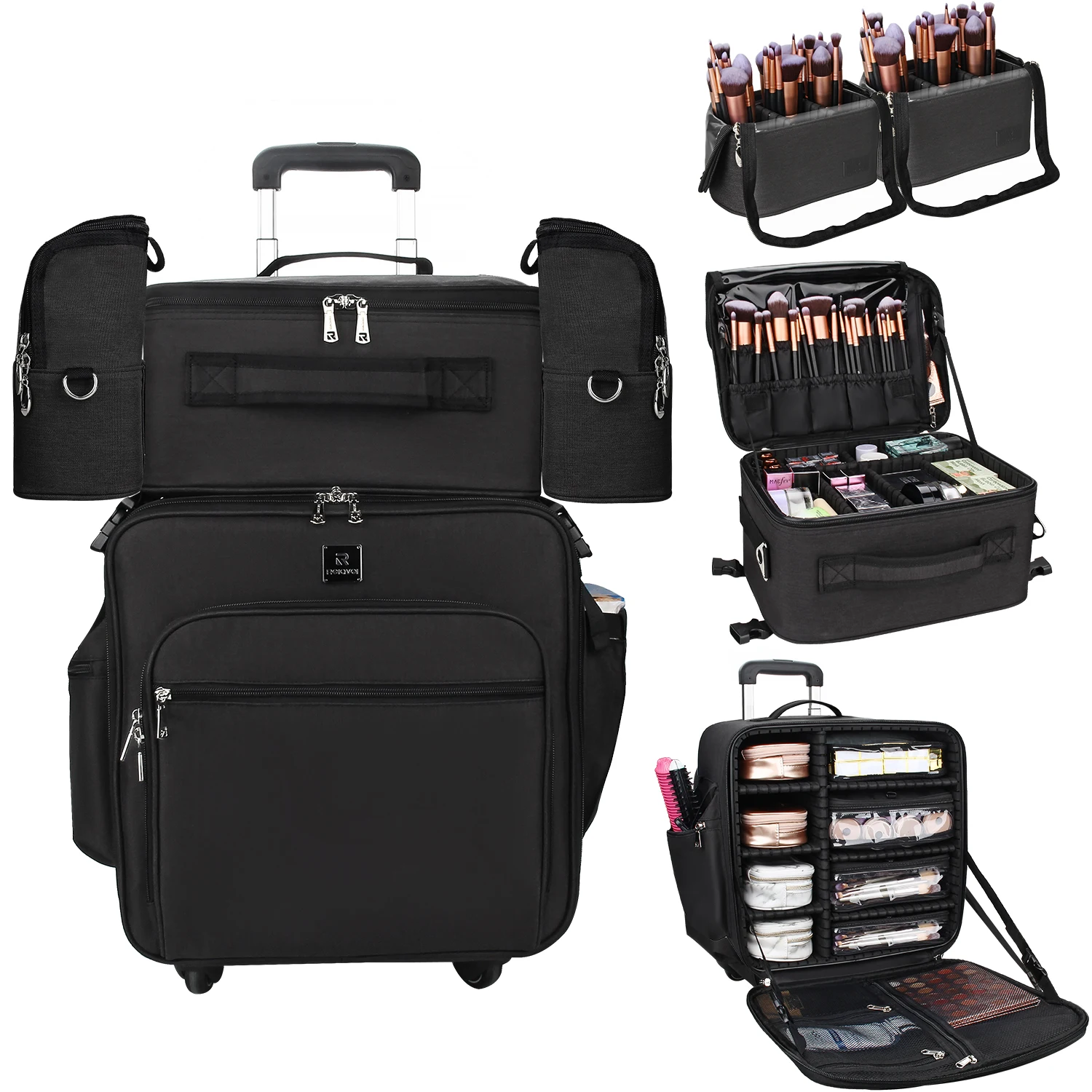 

Relavel Professional Makeup Artist Travel Organizer Train Case 4 in 1 Makeup Trolley Case Makeup Rolling Cosmetic Case