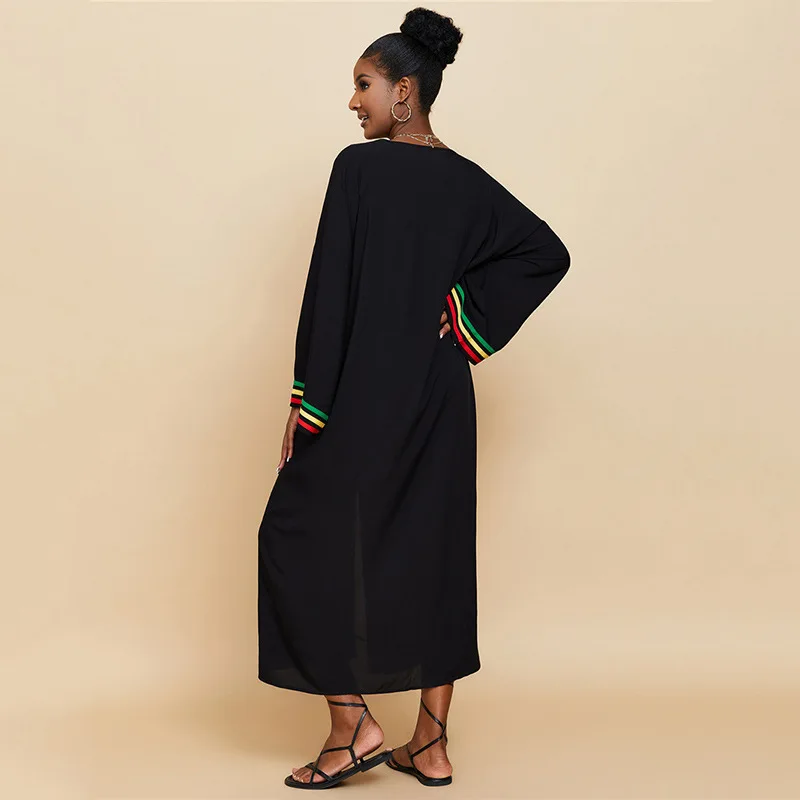 طويل قفطان عادية الأسود بيكيني التستر الخامس الرقبة الجانب سبليت شاطئ فستان صيفي ملابس النساء ملابس الشاطئ بدلة السباحة التستر