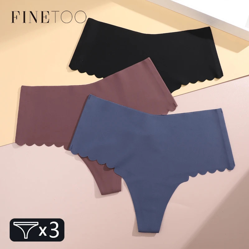 FINETOO 3PCS Seamless Ruffles Women's Panties Sexy Ice Silk High Waist Thongs Female Comfortable Stretch G-string Lingerie S-XXL