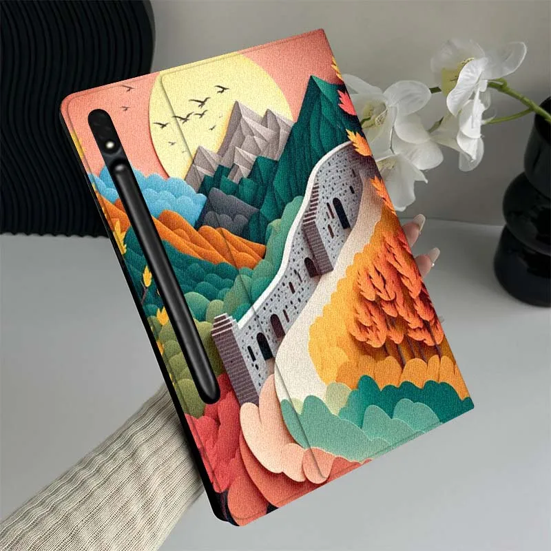 

Cartoon Great Wall Scenery Gift Tablet Case For Samsung Galaxy Tab S7 S8 S9 S10 FE Lite