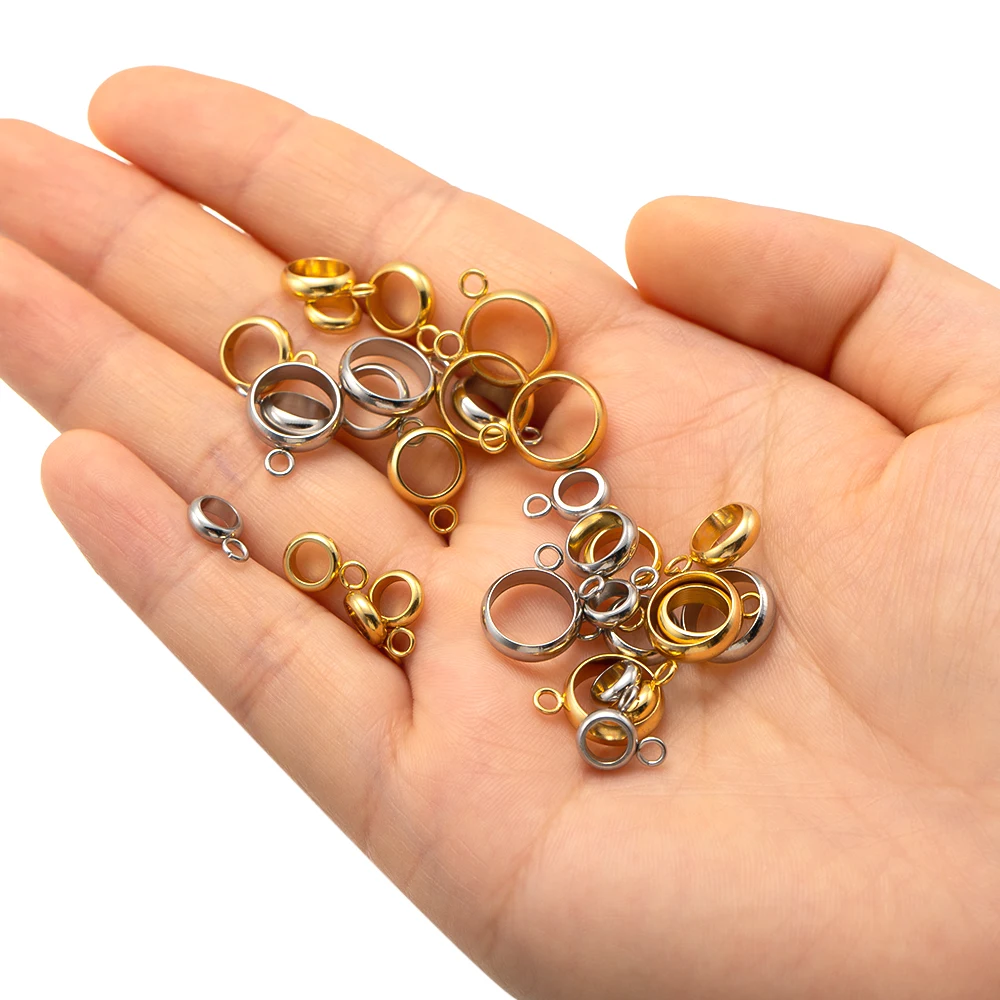 20pcs Gold Stainless Steel Pendant Connector Charms Bail Beads Bracelet Making Larger Hole Spacer Beads for Necklace DIY Jewelry