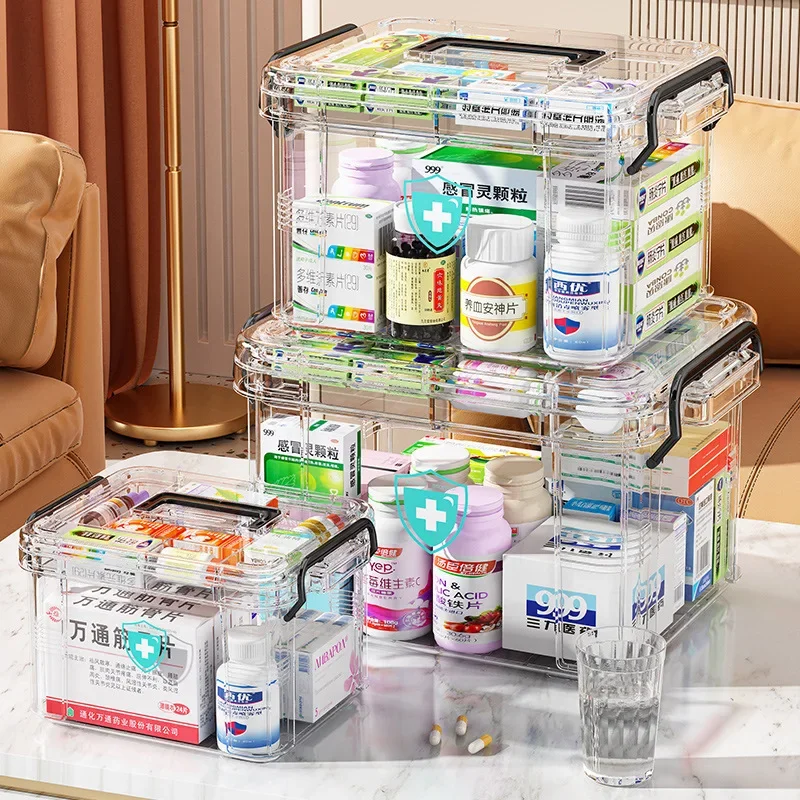 Double Layered Large Transparent Medicine Box, Household Medicine Box, Large Capacity Multifunctional Drug Storage Box
