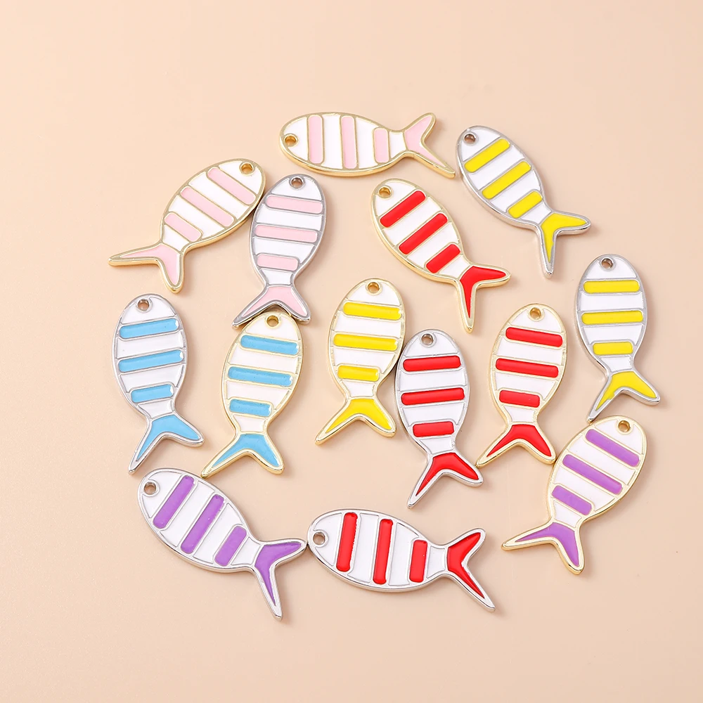 

Leslie 5pcs 12*26mm Cute Lovely Mini Fish Pendant Colorful Small Fish Charm for Handmade Earrings Bracelet Jewelry Making DIY