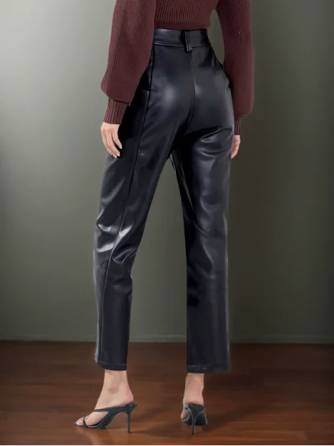 2026 عادية أنيقة مثير الخريف الشتاء جديد عالية الخصر ماتي بولي Leather الجلود مستقيم الساق السراويل النساء الإناث بنطلون قاع غير رسمي #2