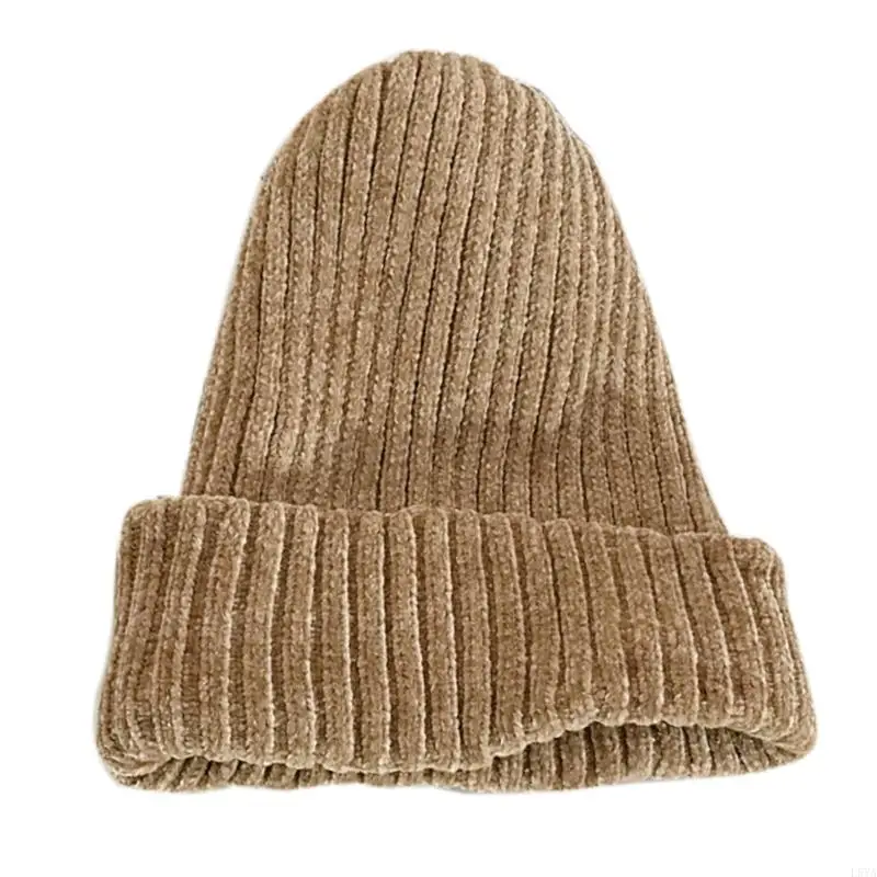 L5YA Autumn Winter Women Skullies Knitted Hat Thick Ski Chenille Solid