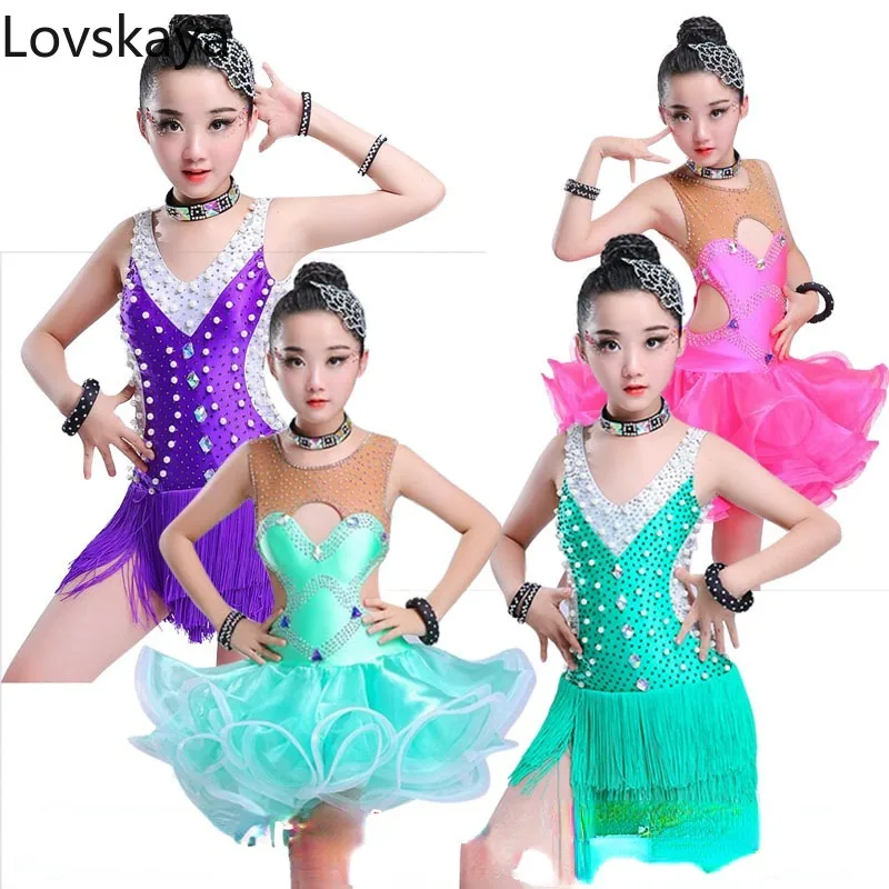 

New Tassel Summer Girls Dance Wear Children's Competition Performance Clothing Practice Wear Latin Dance Skirt